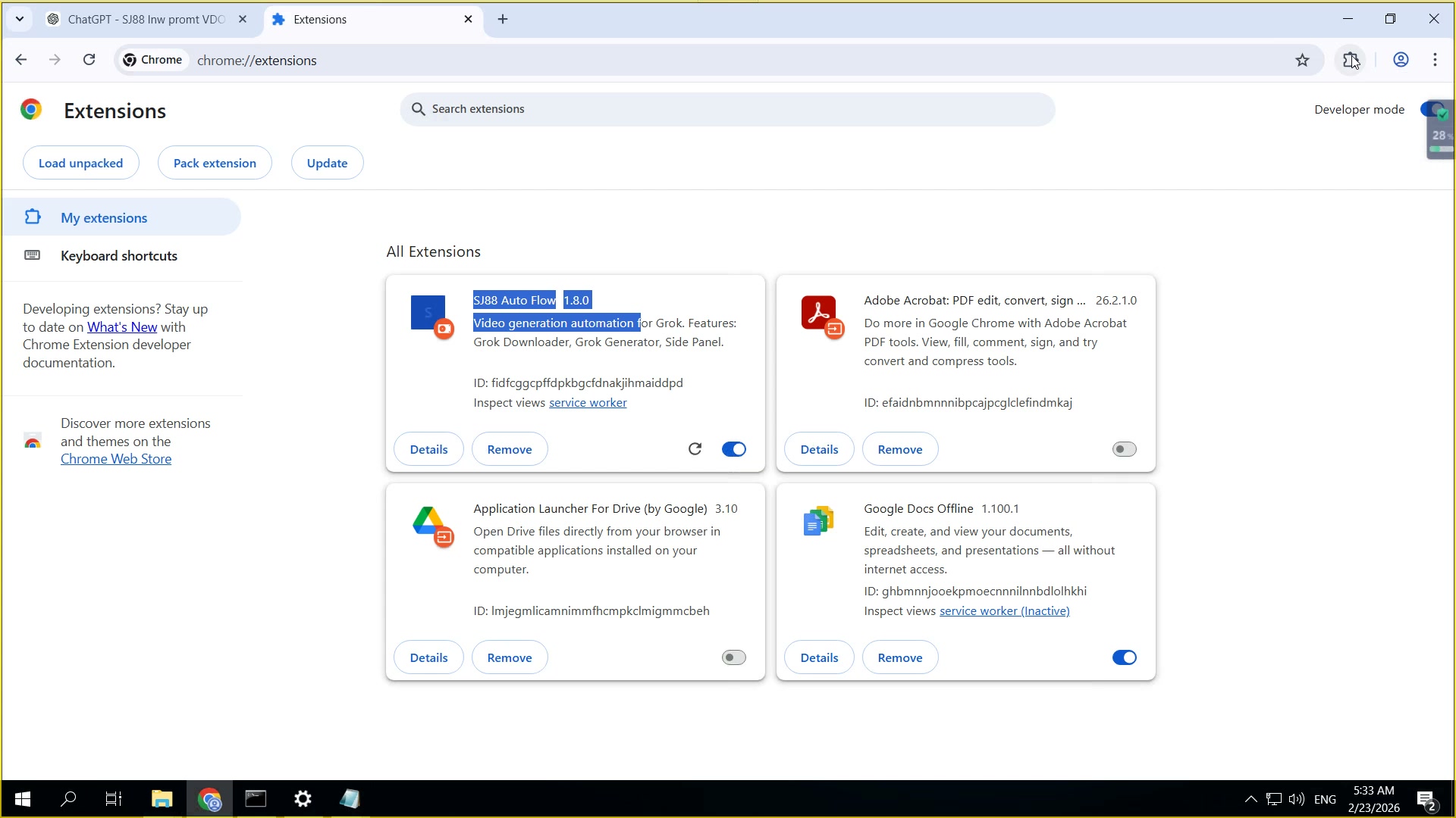ปุ่ม Remove — ลบ Extension